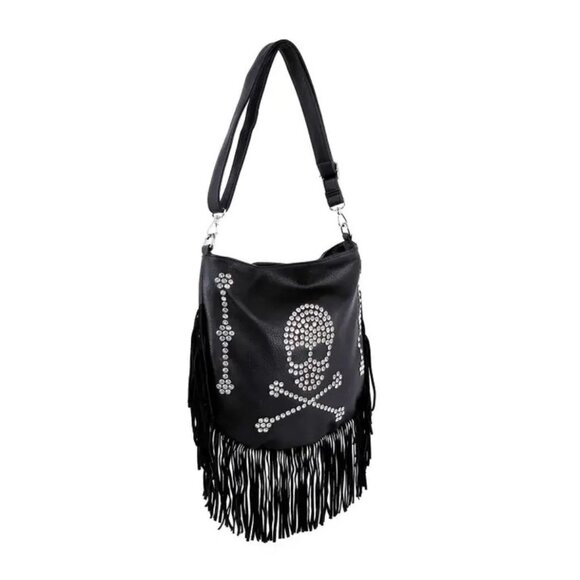 Skull Design Fringed Rhinestone Shoulder Bag - Picture 4 of 6